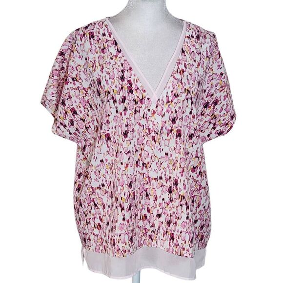 Dkny Tops - DKNY Short Sleeve Pink Print Blouse Size Medium DKNY White and Pink Top